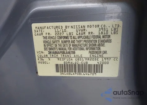 2011 Nissan Sentra 2.0 z USA, uszkodzony, nr VIN 3N1AB6AP0BL646709